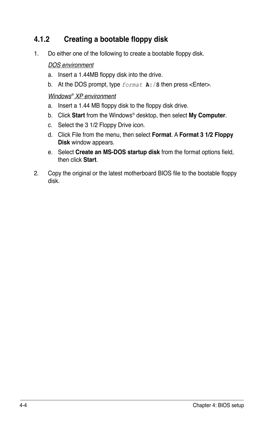 2 creating a bootable floppy disk | Asus P5E64 WS Professional User Manual | Page 74 / 180