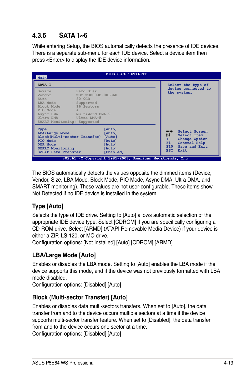 5 sata 1~6, Type [auto, Lba/large mode [auto | Block (multi-sector transfer) [auto | Asus P5E64 WS Professional User Manual | Page 83 / 180