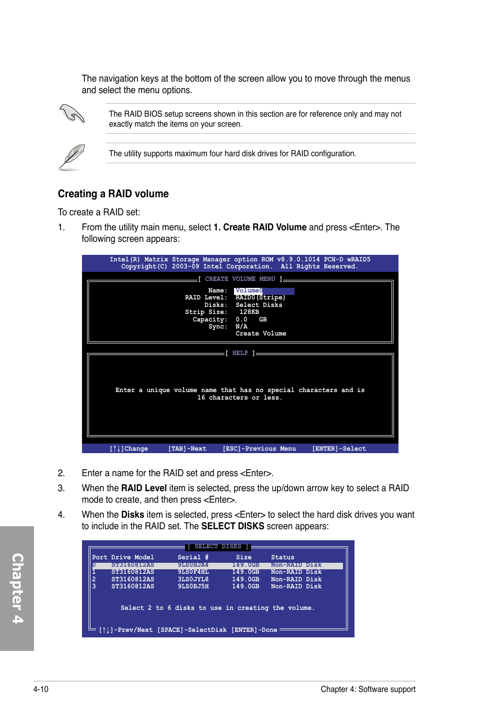 Chapter 4, Creating a raid volume | Asus Sabertooth 55i User Manual | Page 110 / 124