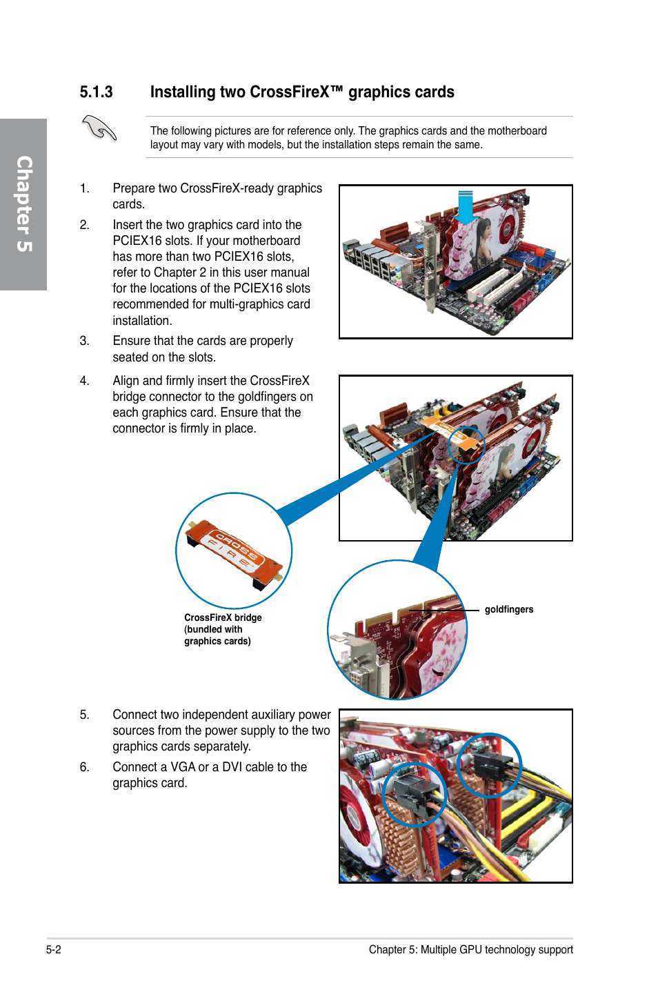 3 installing two crossfirex™ graphics cards, Installing two crossfirex™ graphics cards -2, Chapter 5 | Asus Sabertooth 55i User Manual | Page 118 / 124