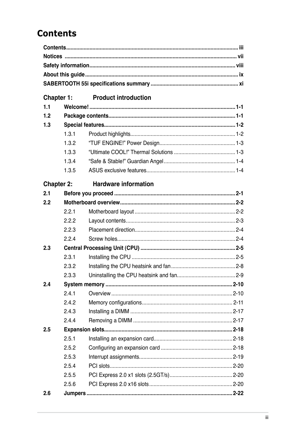 Asus Sabertooth 55i User Manual | Page 3 / 124