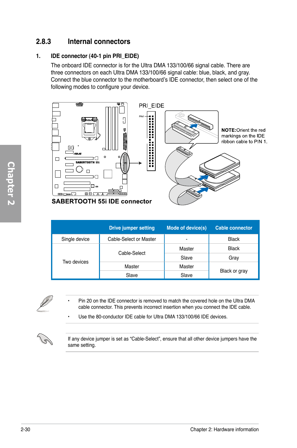 3 internal connectors, Internal connectors -30, Chapter 2 | Asus Sabertooth 55i User Manual | Page 50 / 124