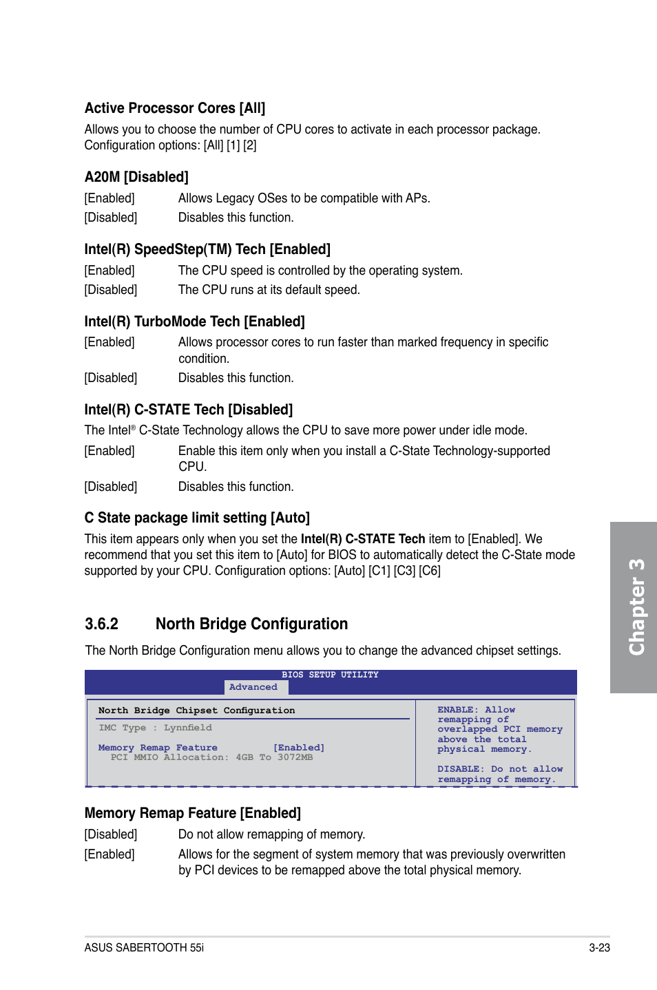 2 north bridge configuration, North bridge configuration -23, Chapter 3 | Asus Sabertooth 55i User Manual | Page 85 / 124