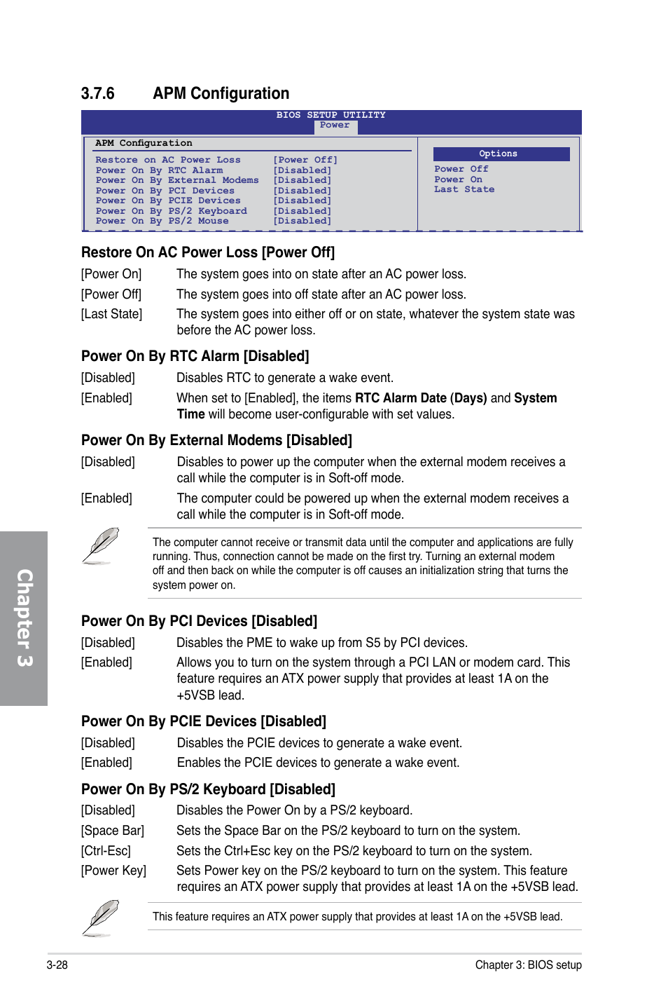 6 apm configuration, Apm configuration -28, Chapter 3 | Asus Sabertooth 55i User Manual | Page 90 / 124