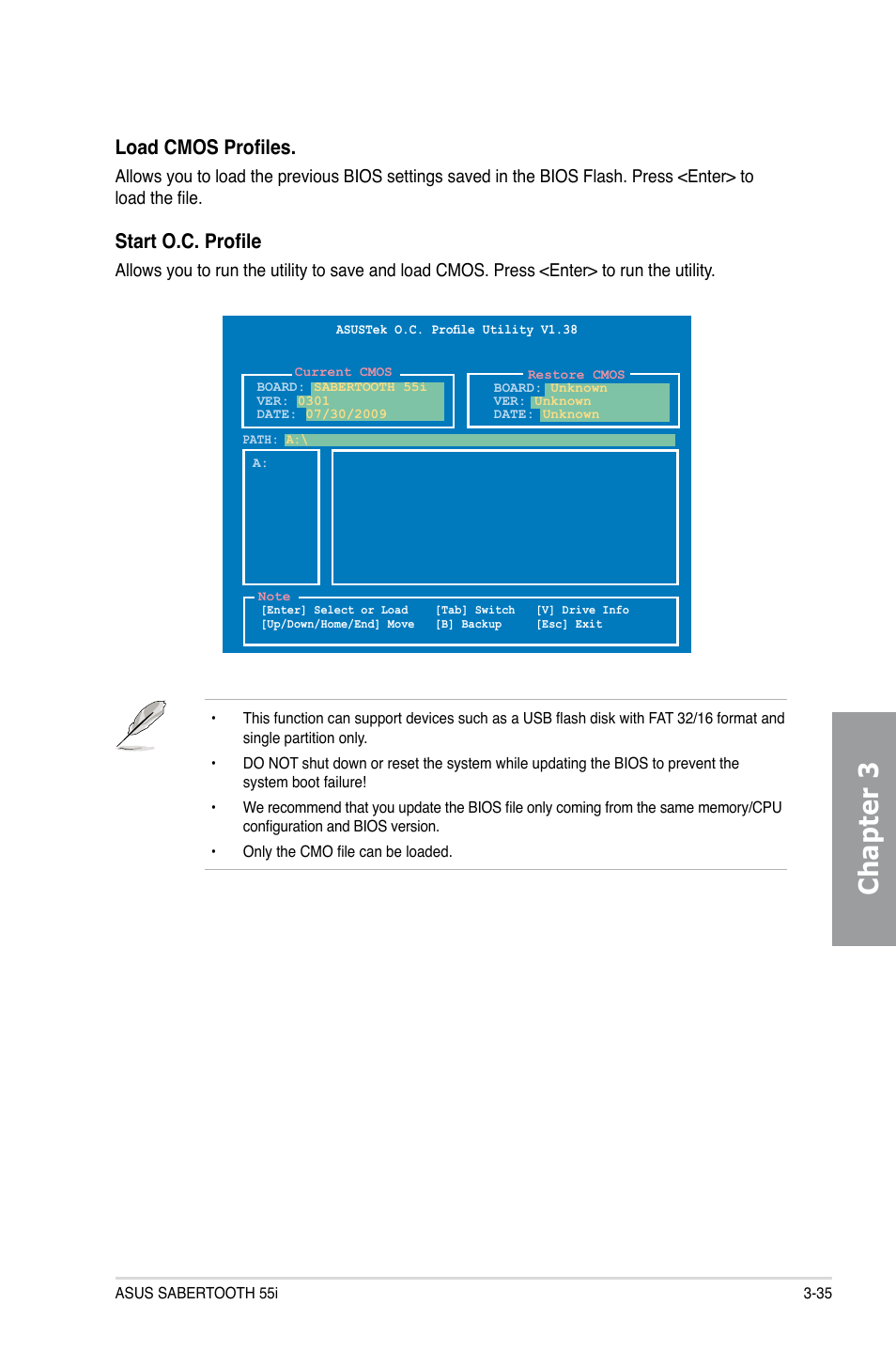 Chapter 3, Load cmos profiles, Start o.c. profile | Asus Sabertooth 55i User Manual | Page 97 / 124