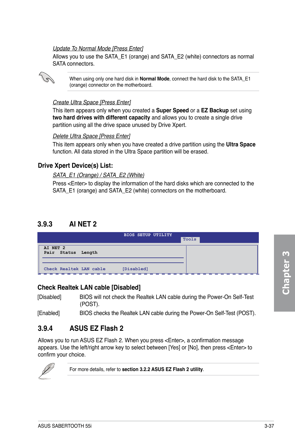 3 ai net 2, 4 asus ez flash 2, Ai net 2 -37 | Asus ez flash 2 -37, Chapter 3 | Asus Sabertooth 55i User Manual | Page 99 / 124