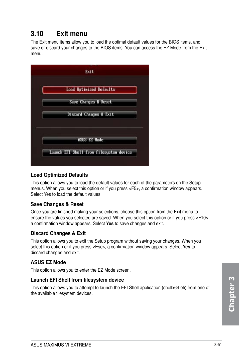 Chapter 3 3.10 exit menu | Asus MAXIMUS VI EXTREME User Manual | Page 141 / 218