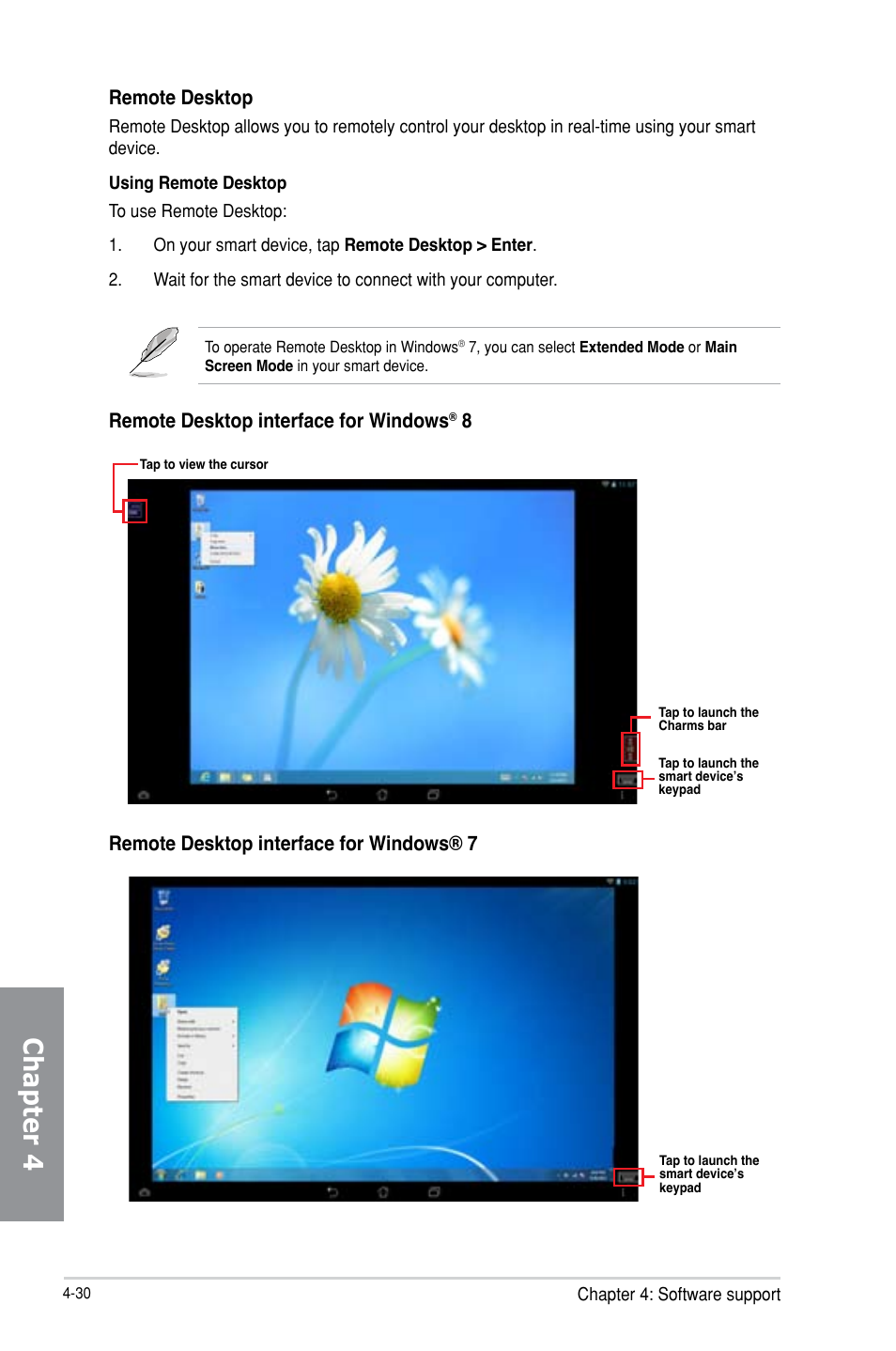 Chapter 4, Remote desktop, Remote desktop interface for windows | Remote desktop interface for windows® 7 | Asus MAXIMUS VI EXTREME User Manual | Page 178 / 218