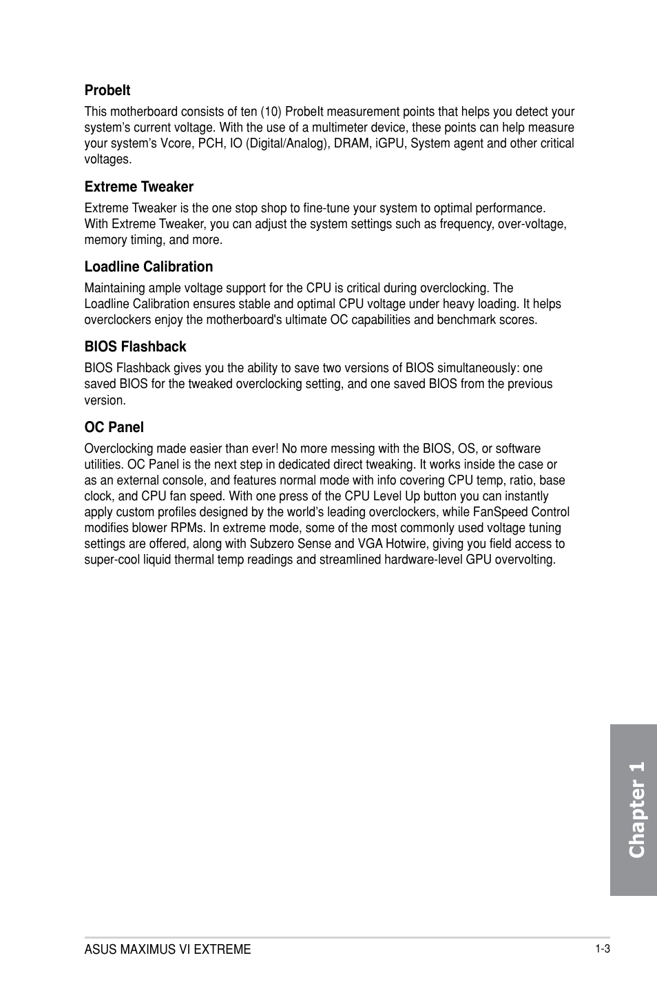 Chapter 1 | Asus MAXIMUS VI EXTREME User Manual | Page 19 / 218