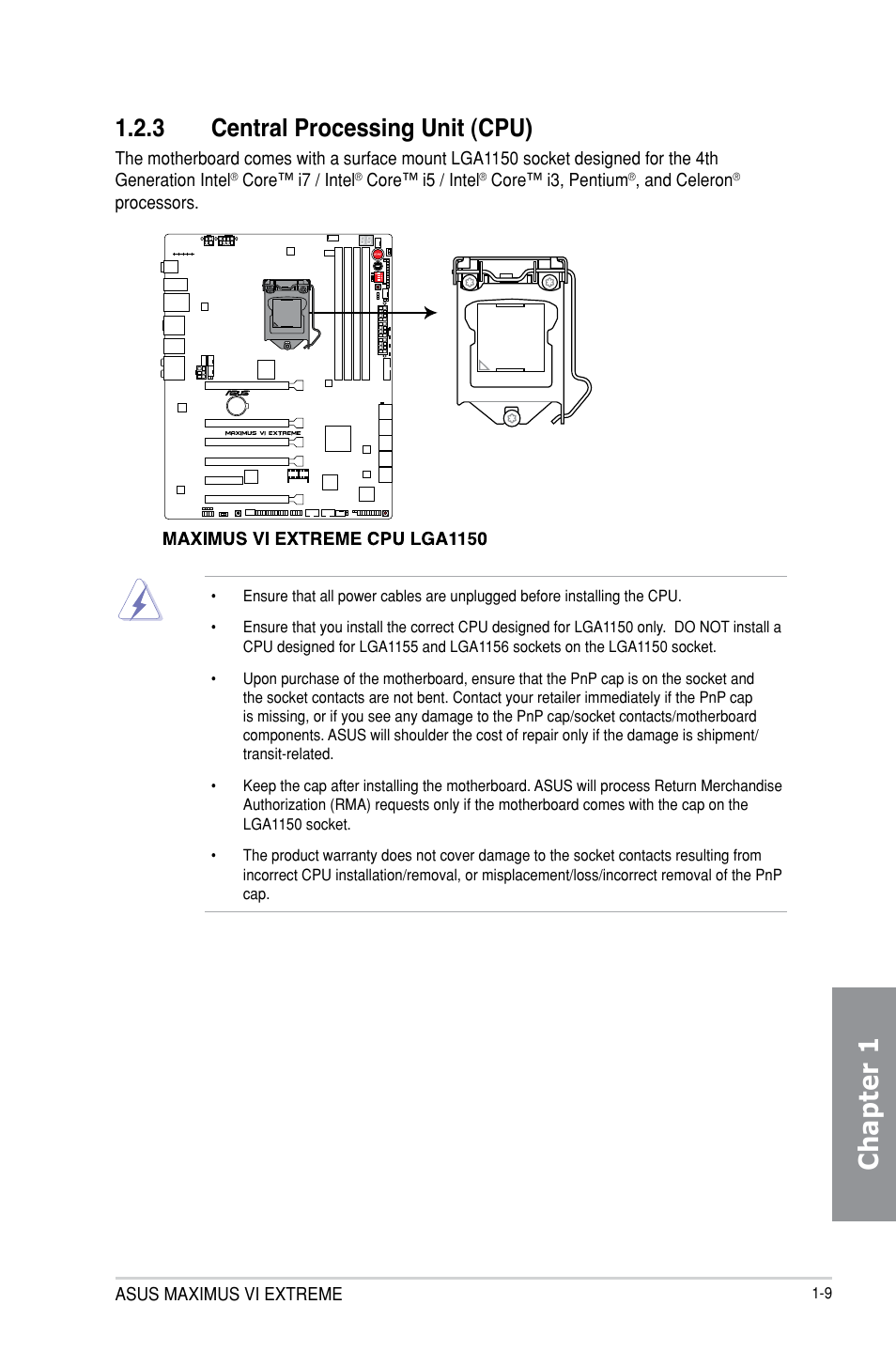 Chapter 1, 3 central processing unit (cpu) | Asus MAXIMUS VI EXTREME User Manual | Page 25 / 218