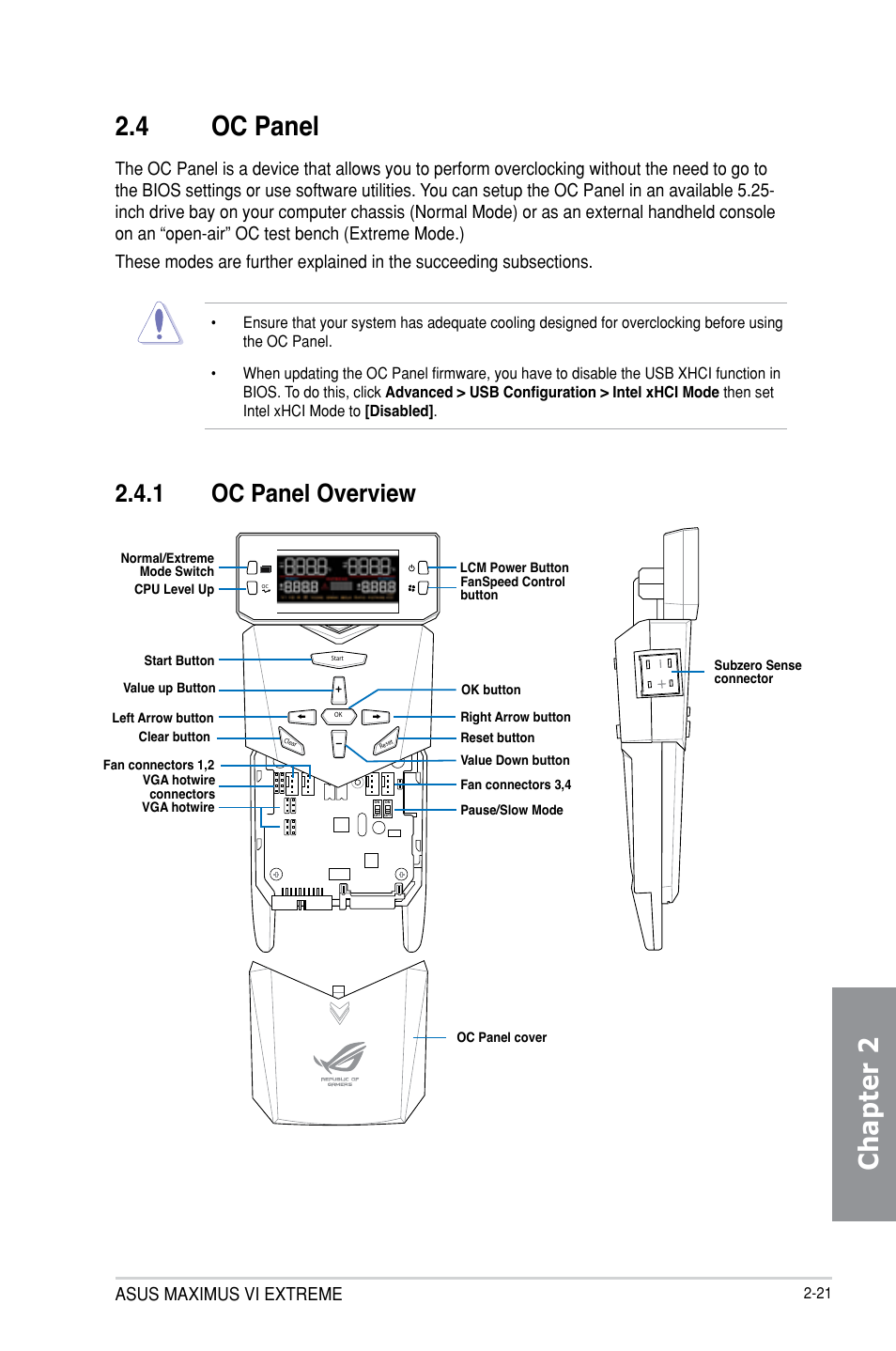 Chapter 2 2.4 oc panel, 1 oc panel overview, Asus maximus vi extreme | Asus MAXIMUS VI EXTREME User Manual | Page 85 / 218