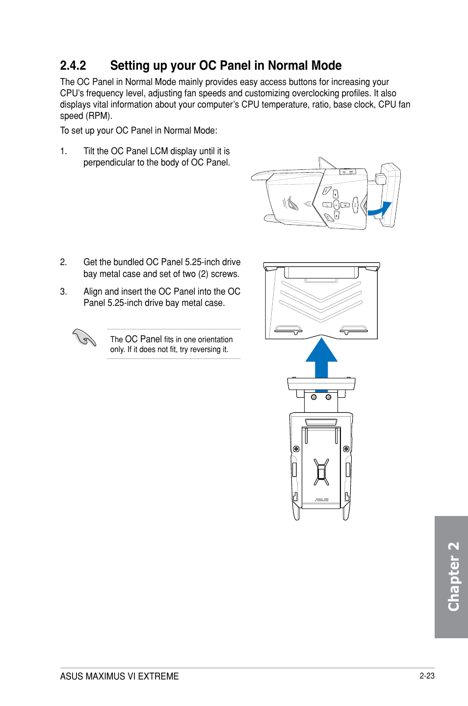 Chapter 2, 2 setting up your oc panel in normal mode, Asus maximus vi extreme | Oc panel | Asus MAXIMUS VI EXTREME User Manual | Page 87 / 218