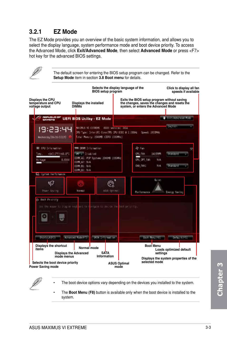 Chapter 3, 1 ez mode | Asus MAXIMUS VI EXTREME User Manual | Page 93 / 218