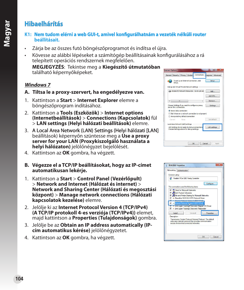 Magy ar, Hibaelhárítás | Asus RT-N53 User Manual | Page 104 / 202