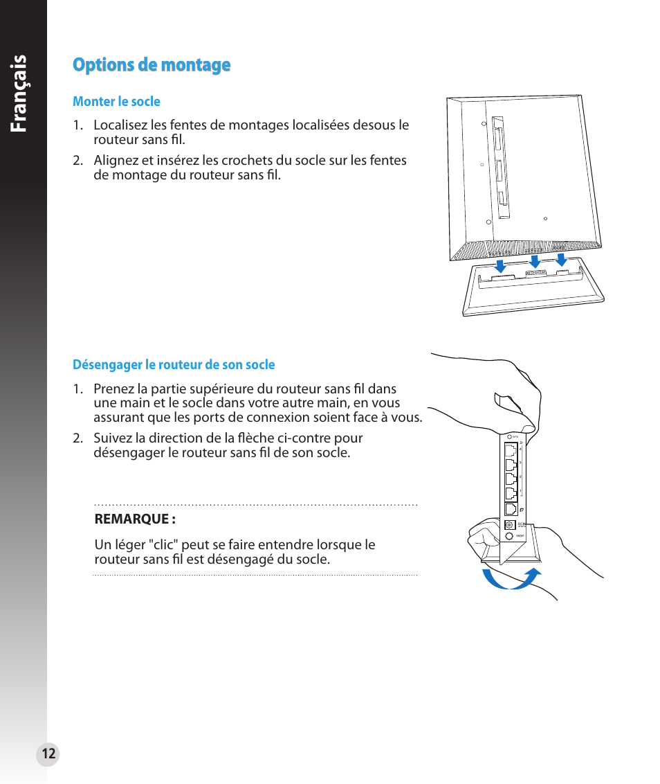 Fr anç ais, Options de montage | Asus RT-N53 User Manual | Page 12 / 202