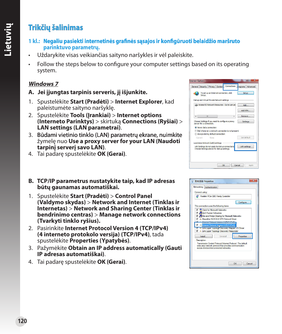 Lietuvių, Trikčių šalinimas | Asus RT-N53 User Manual | Page 120 / 202