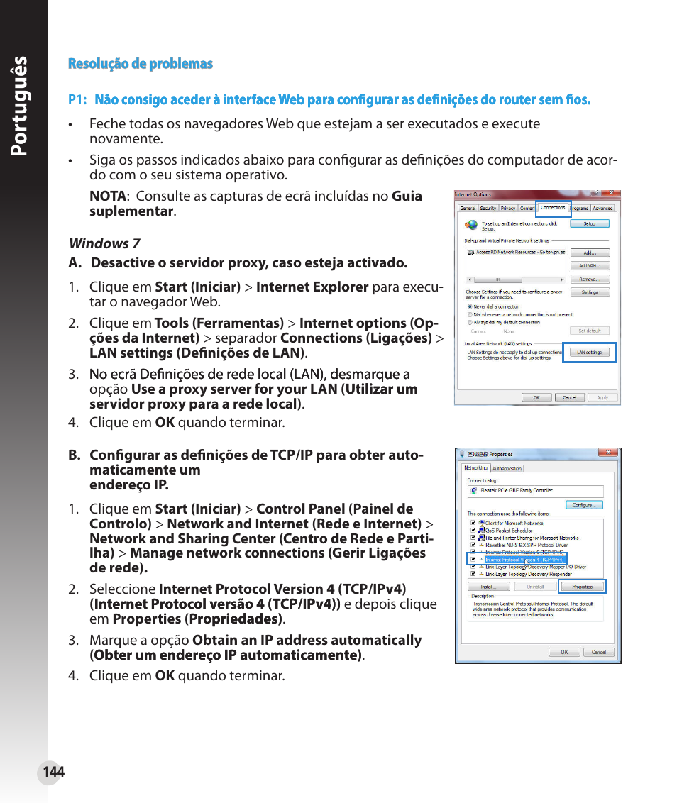 Por tuguês | Asus RT-N53 User Manual | Page 144 / 202