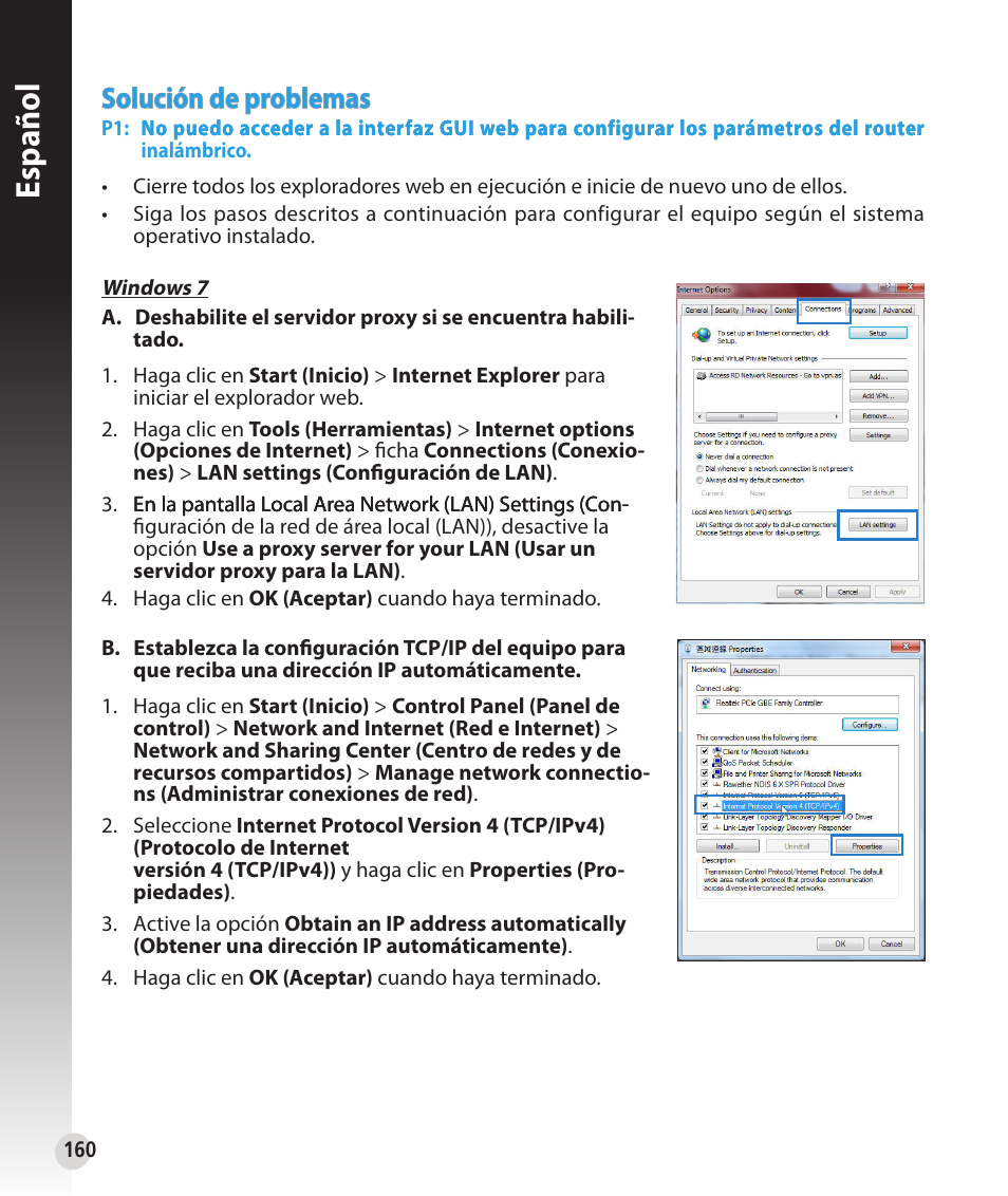 Español, Solución de problemas | Asus RT-N53 User Manual | Page 160 / 202