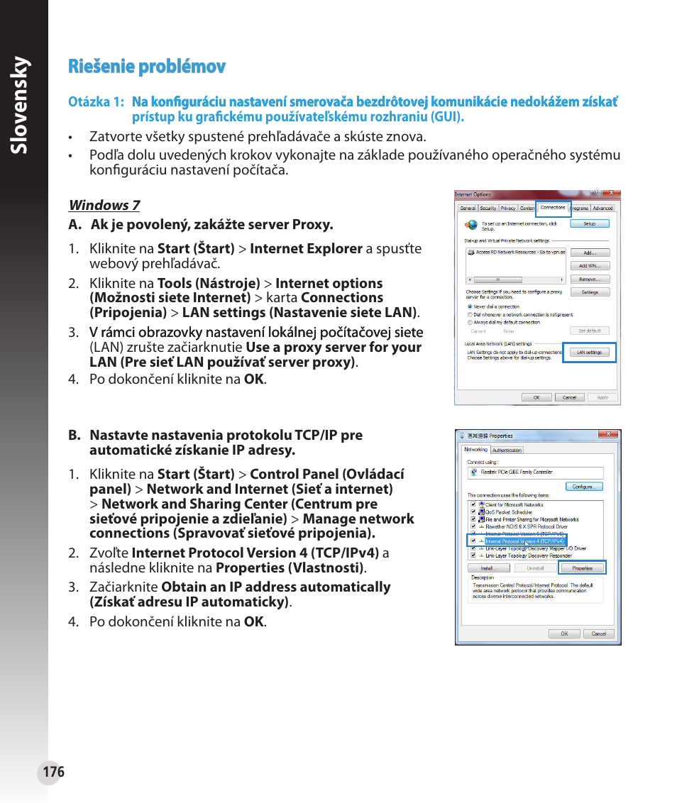 Slo vensk y, Riešenie problémov | Asus RT-N53 User Manual | Page 176 / 202