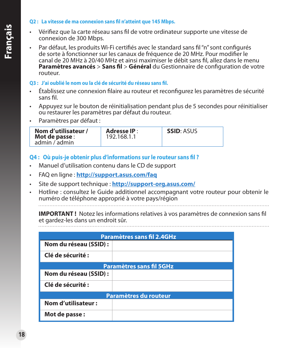 Fr anç ais | Asus RT-N53 User Manual | Page 18 / 202