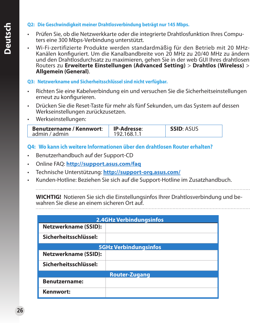 Deutsch | Asus RT-N53 User Manual | Page 26 / 202