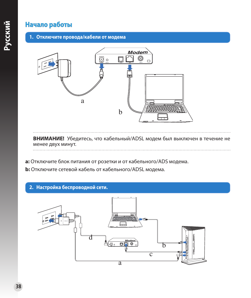 Ру сский, Начало работы, Ab c d | Asus RT-N53 User Manual | Page 38 / 202