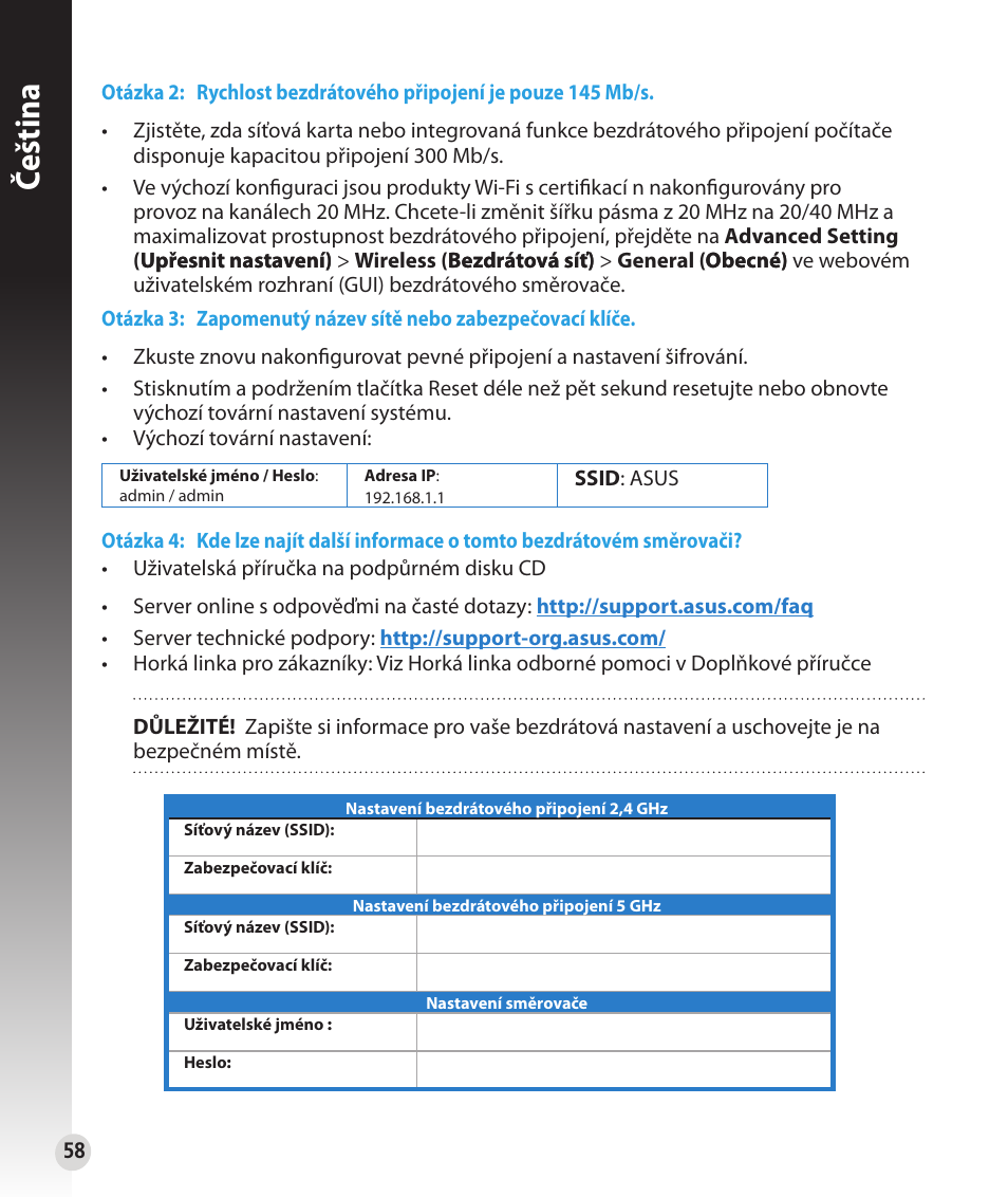 Čeština | Asus RT-N53 User Manual | Page 58 / 202