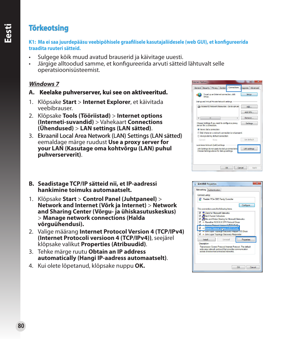 Eesti, T�rkeotsing | Asus RT-N53 User Manual | Page 80 / 202