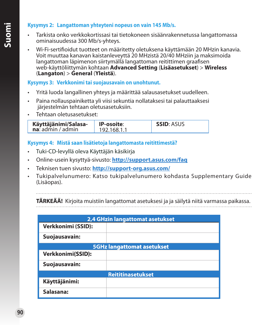 Suomi | Asus RT-N53 User Manual | Page 90 / 202
