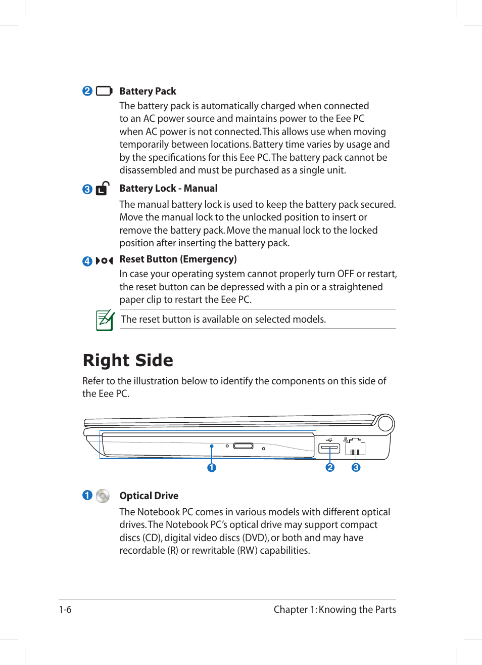 Right side, Right side -6 | Asus Eee PC 1004DN User Manual | Page 14 / 66