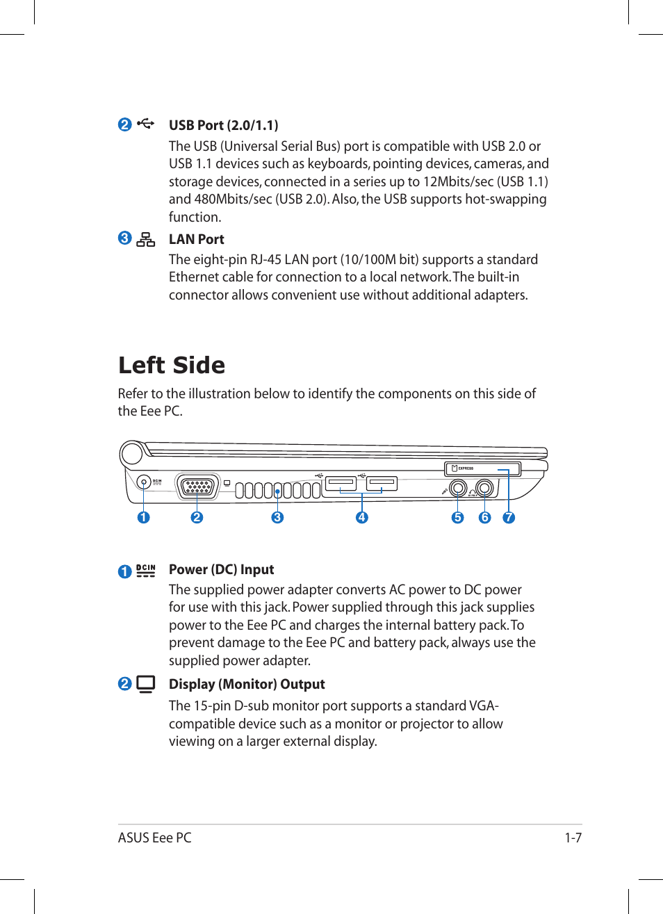 Left side, Left side -7 | Asus Eee PC 1004DN User Manual | Page 15 / 66