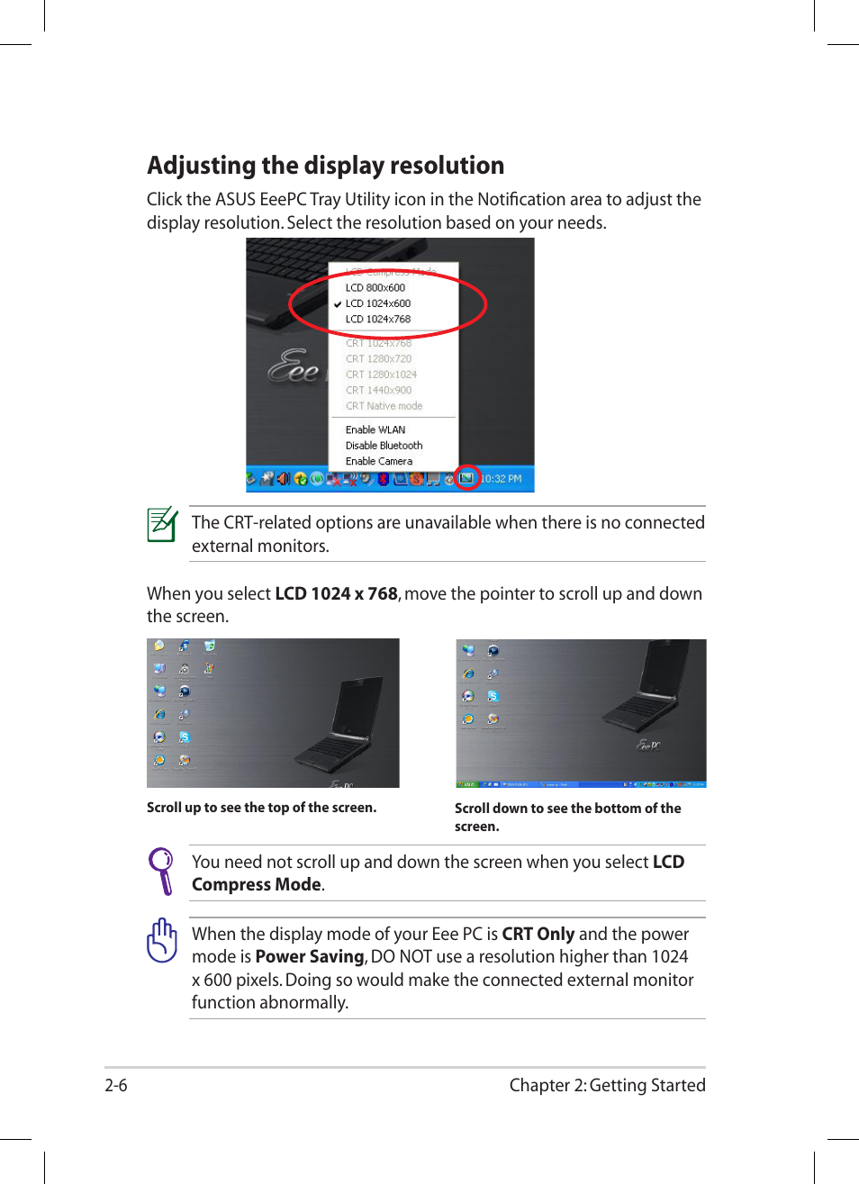 Adjusting the display resolution, Adjusting the display resolution -6 | Asus Eee PC 1004DN User Manual | Page 26 / 66