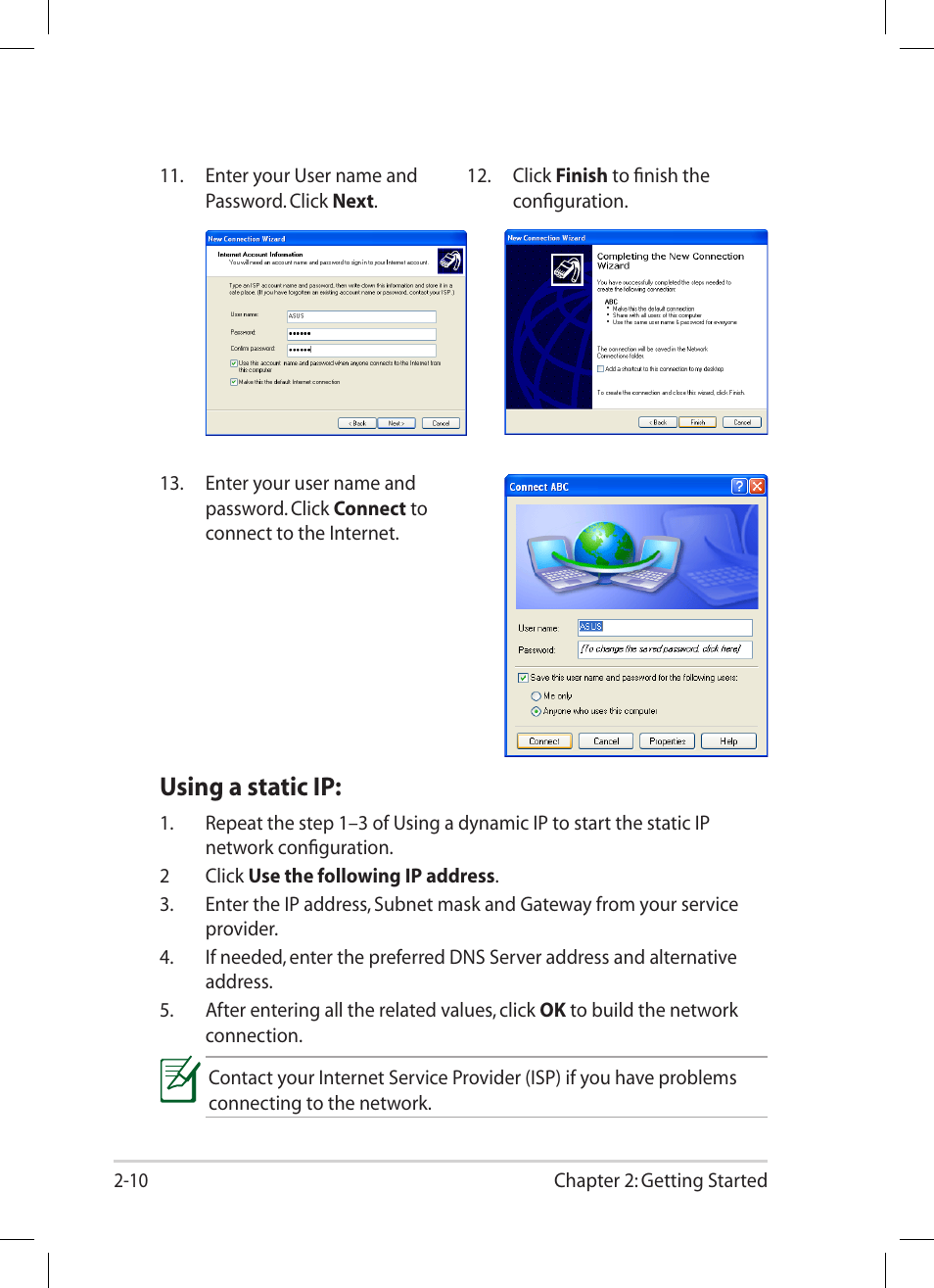Using a static ip | Asus Eee PC 1004DN User Manual | Page 30 / 66