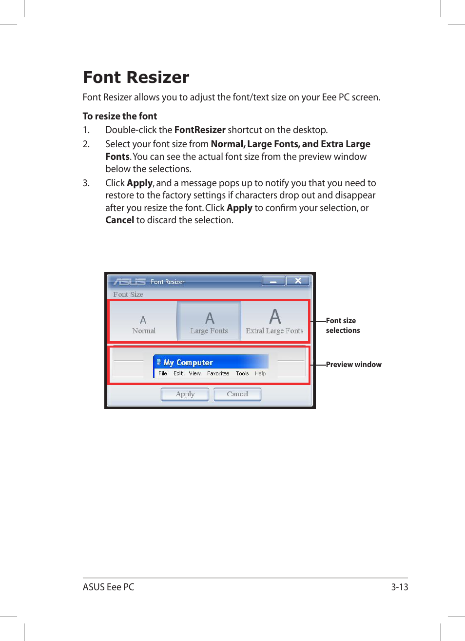 Font resizer, Font resizer -13 | Asus Eee PC 1004DN User Manual | Page 45 / 66