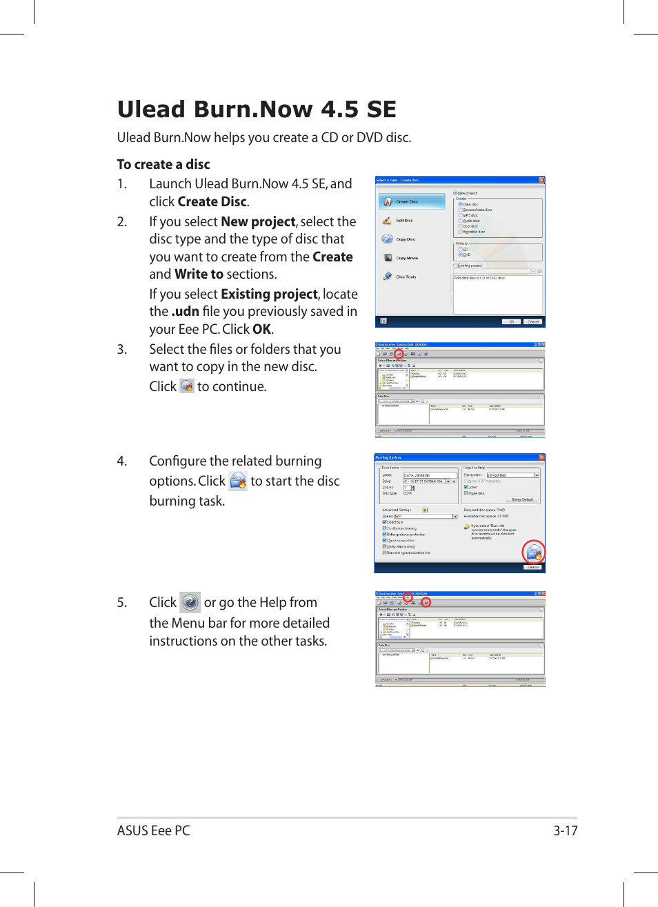 Ulead burn.now 4.5 se, Ulead burn.now 4.5 se -17 | Asus Eee PC 1004DN User Manual | Page 49 / 66