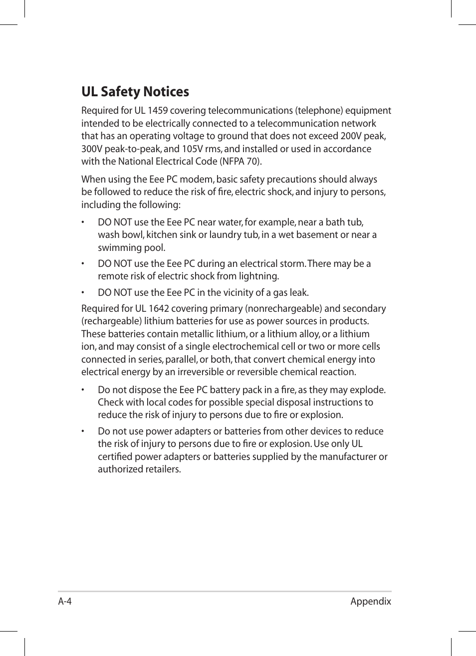 Ul safety notices | Asus Eee PC 1004DN User Manual | Page 60 / 66