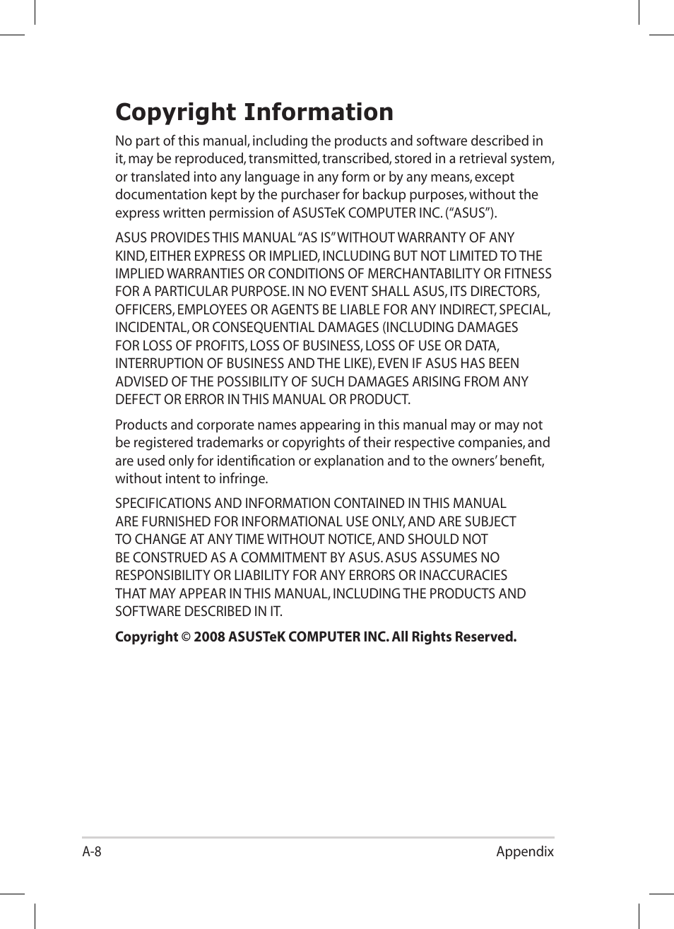 Copyright information | Asus Eee PC 1004DN User Manual | Page 64 / 66