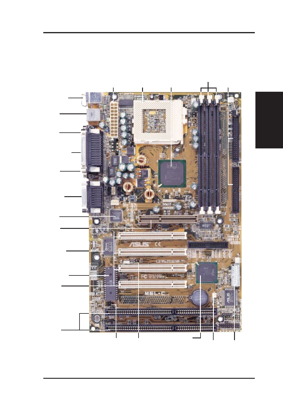 Ii. features, Parts of the asus mel-c motherboard, Asus mel-c user’s manual 11 | Ii. fea tures motherboard parts | Asus MEL-C User Manual | Page 11 / 80