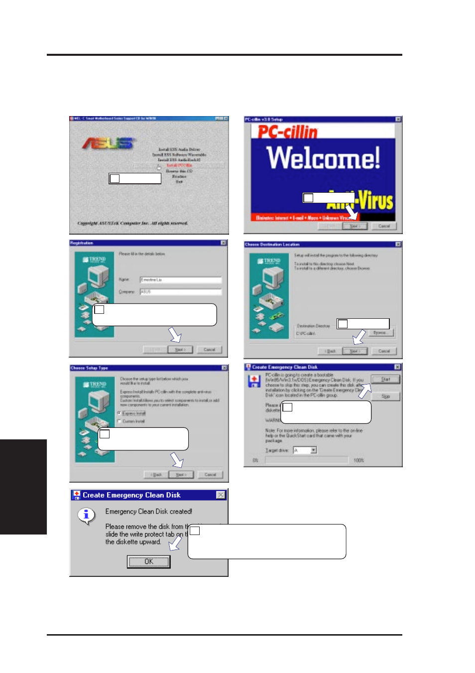 V. software setup, Installing pccillin | Asus MEL-C User Manual | Page 64 / 80