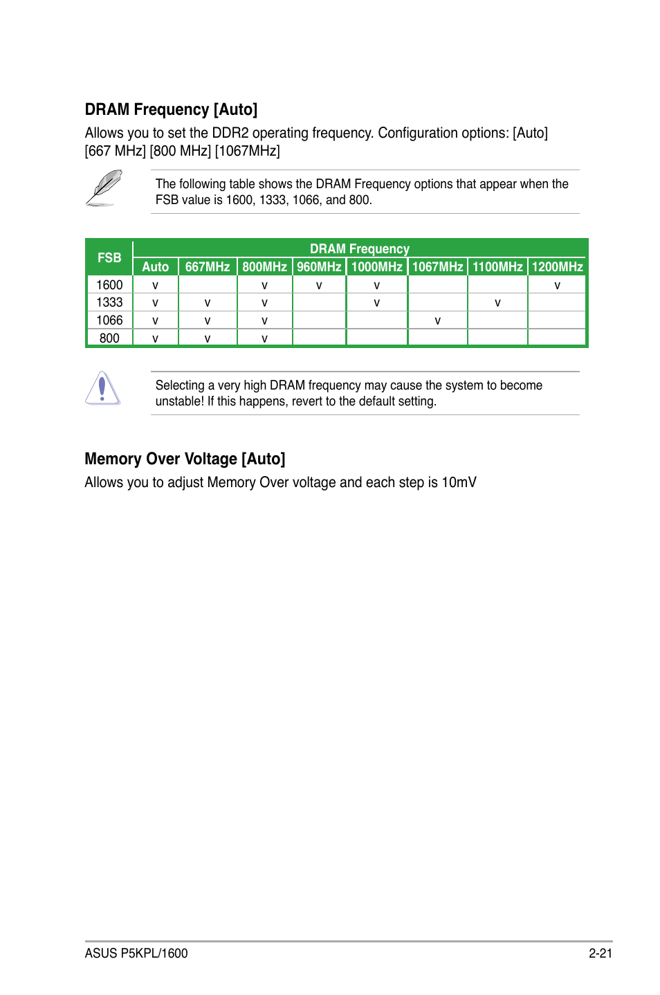 Dram frequency [auto | Asus P5KPL/1600 User Manual | Page 67 / 104