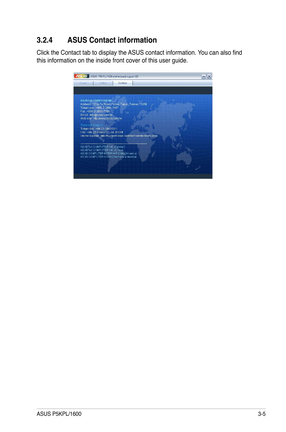 4 asus contact information | Asus P5KPL/1600 User Manual | Page 91 / 104
