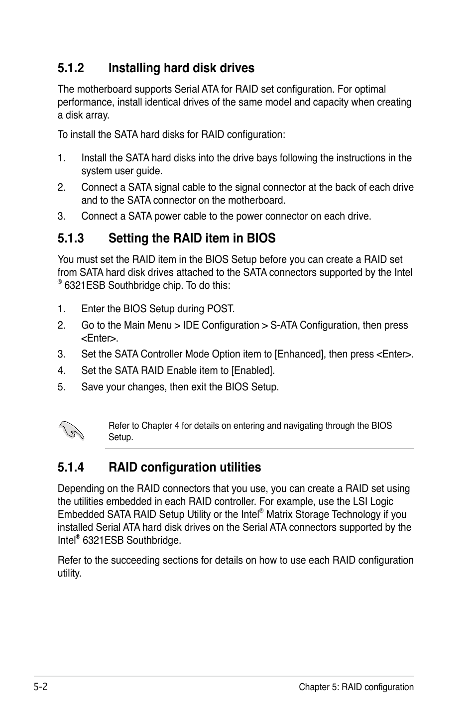 2 installing hard disk drives, 3 setting the raid item in bios, 4 raid configuration utilities | Asus DSBV-D User Manual | Page 108 / 168