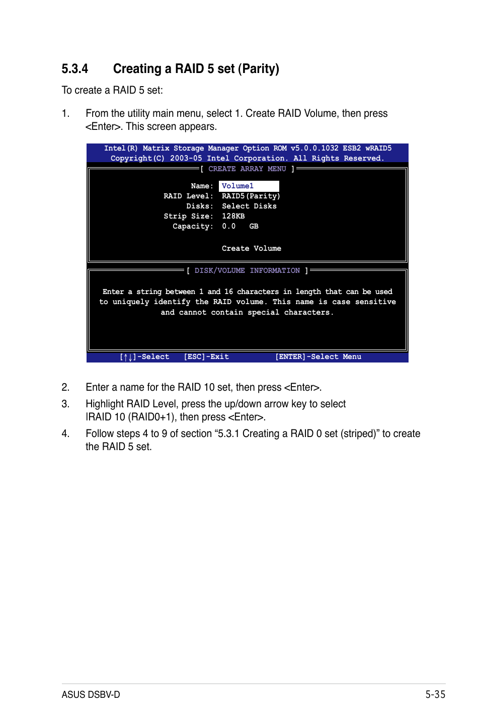 4 creating a raid 5 set (parity) | Asus DSBV-D User Manual | Page 141 / 168