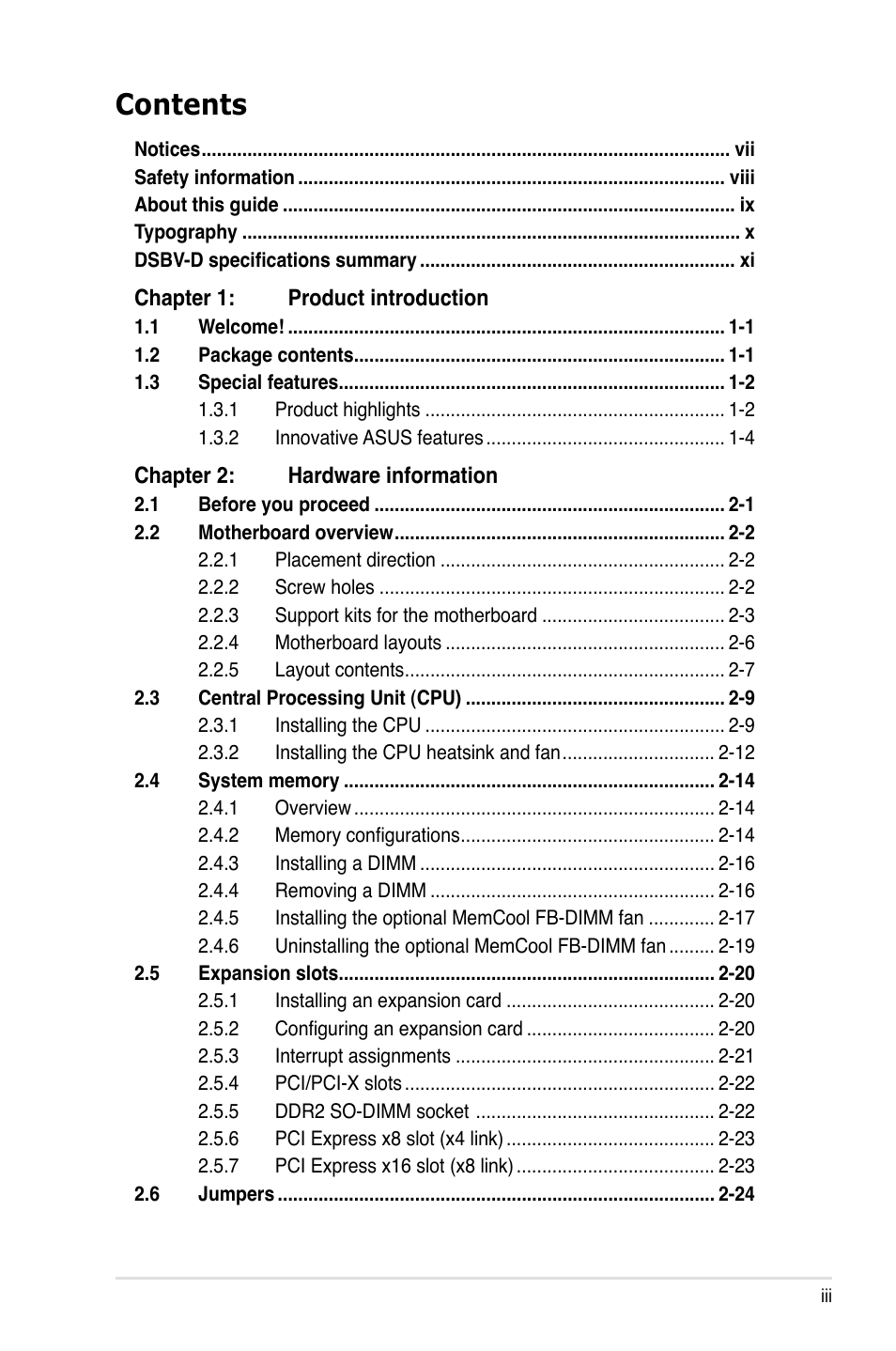 Asus DSBV-D User Manual | Page 3 / 168