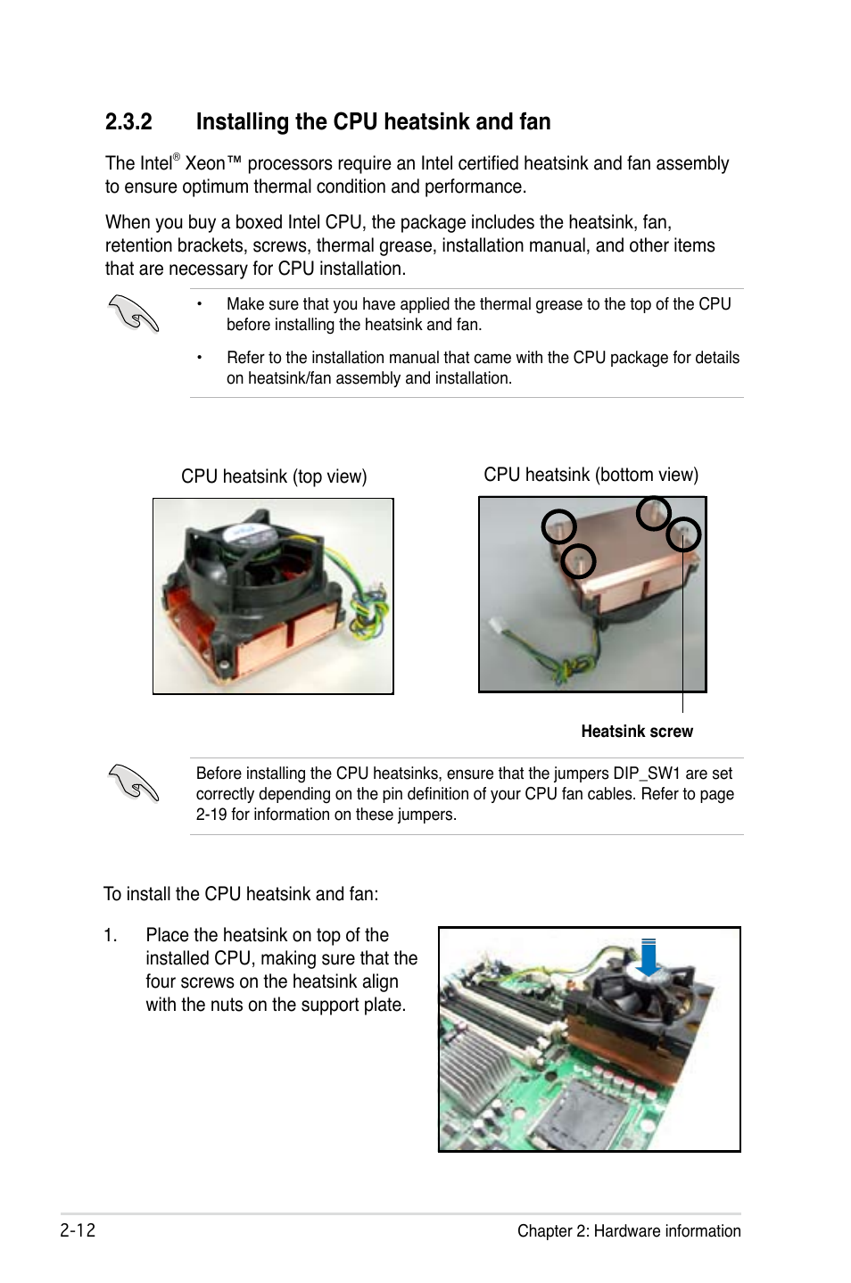 2 installing the cpu heatsink and fan | Asus DSBV-D User Manual | Page 32 / 168