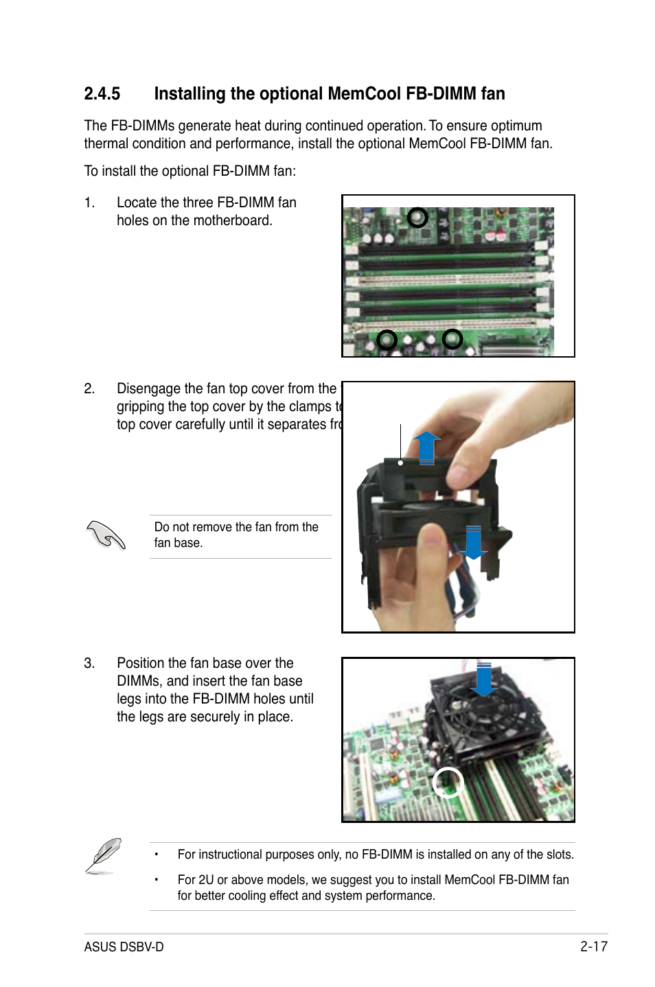 5 installing the optional memcool fb-dimm fan | Asus DSBV-D User Manual | Page 37 / 168