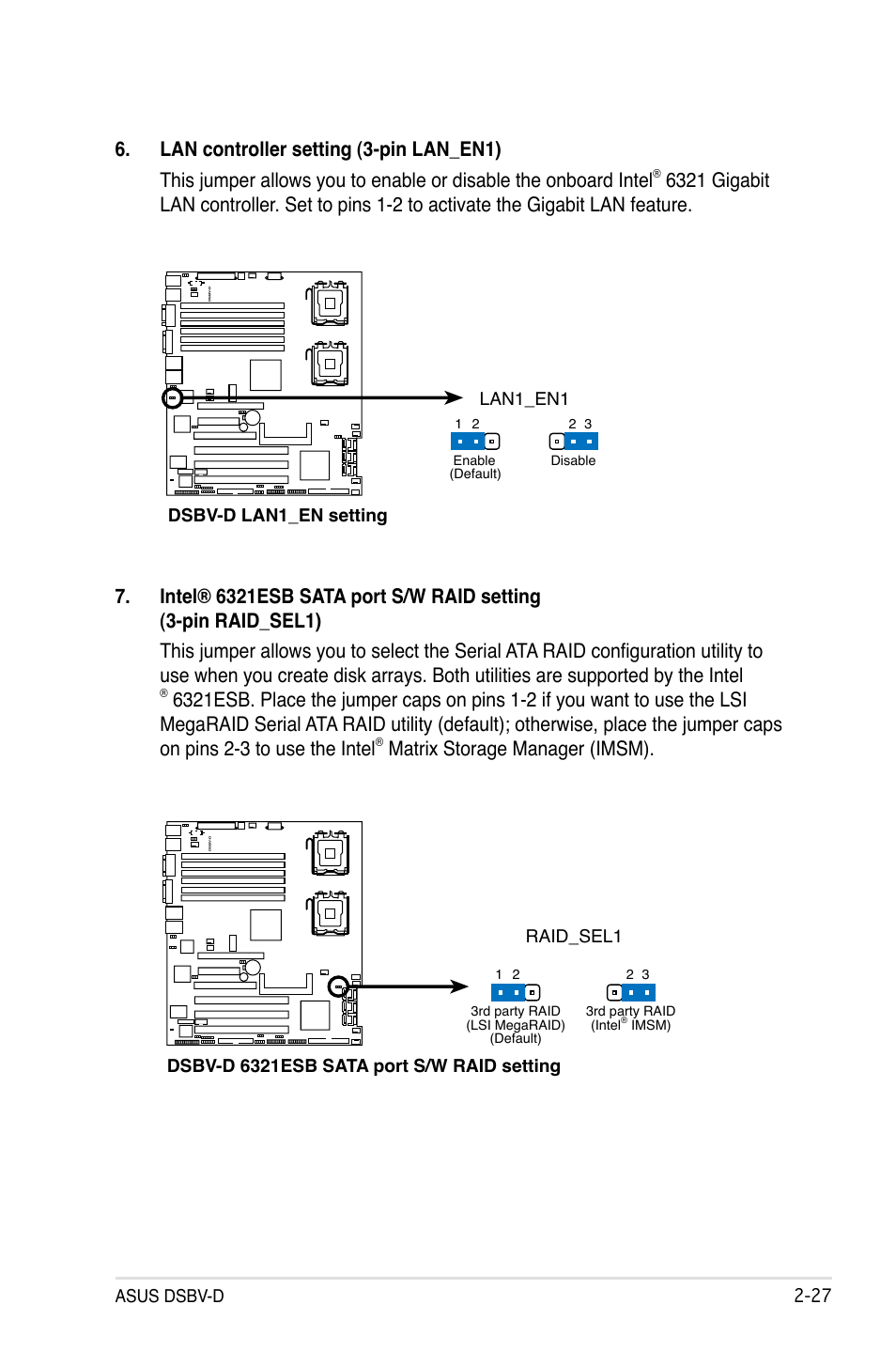 Matrix storage manager (imsm), Asus dsbv-d, Dsbv-d lan1_en setting lan1_en1 | Asus DSBV-D User Manual | Page 47 / 168