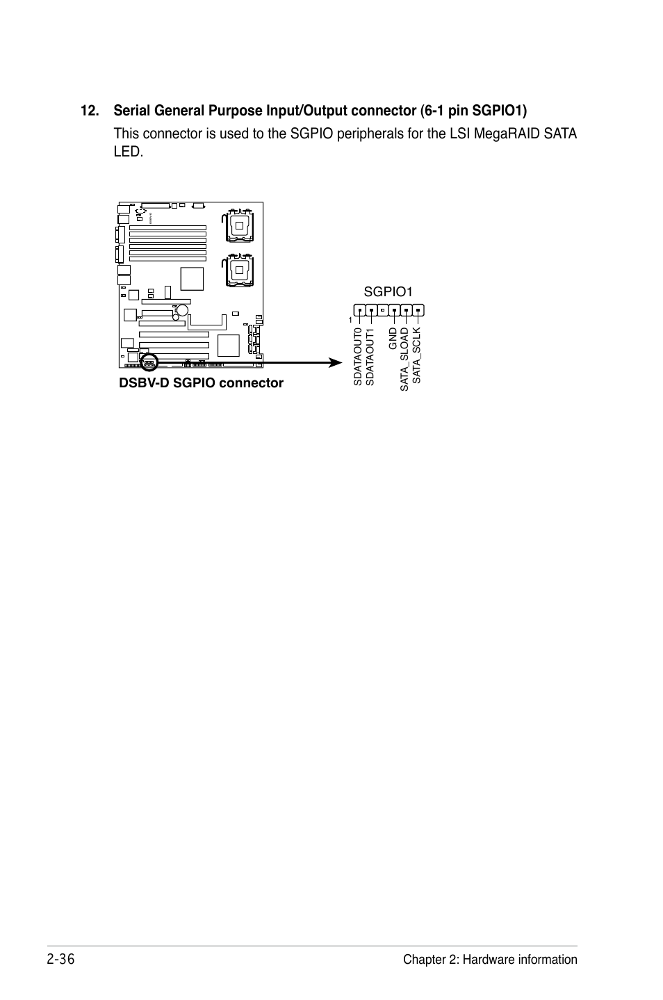 Chapter 2: hardware information, Dsbv-d sgpio connector sgpio1 | Asus DSBV-D User Manual | Page 56 / 168