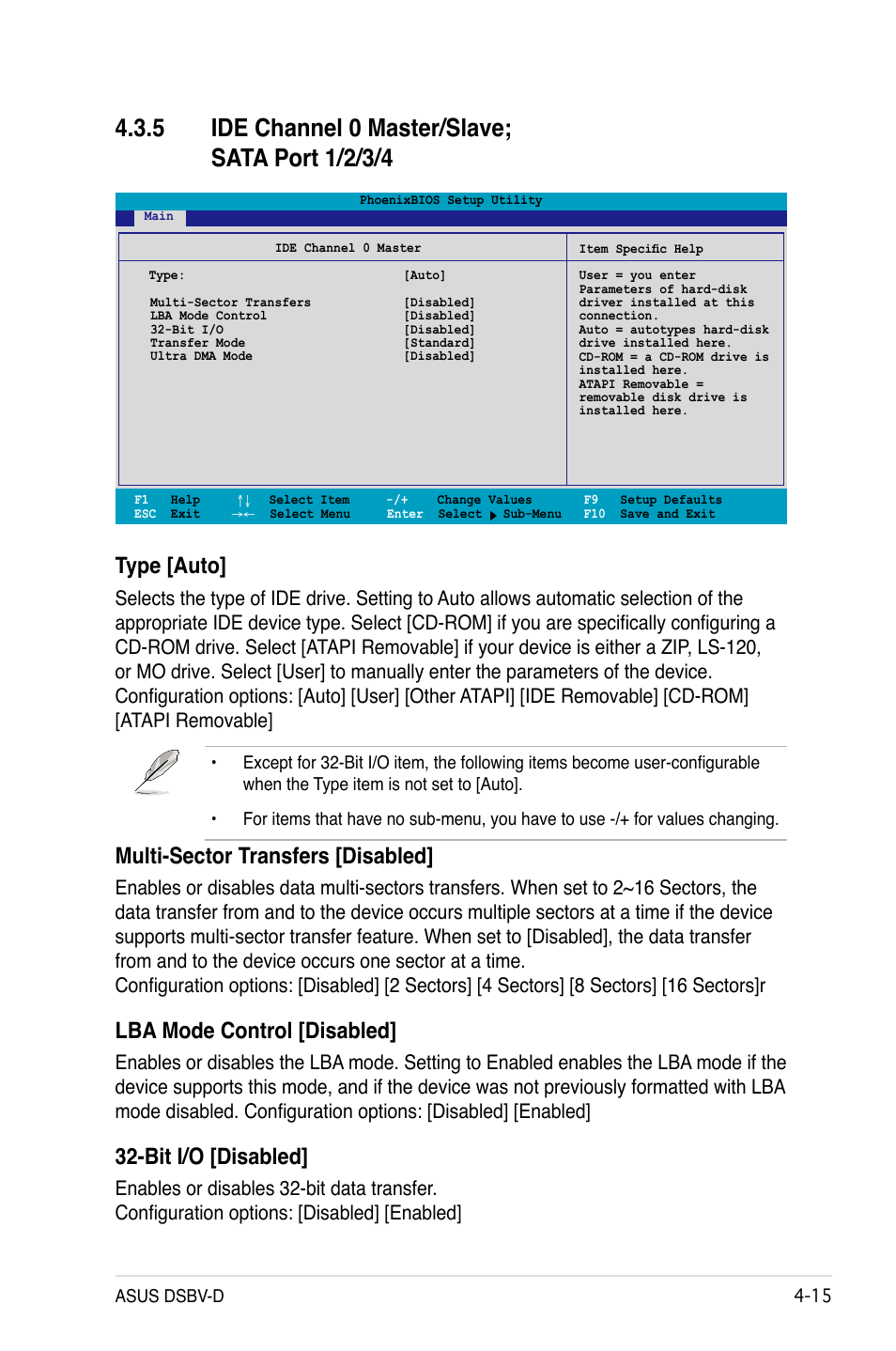 Type [auto, Multi-sector transfers [disabled, Lba mode control [disabled | Bit i/o [disabled | Asus DSBV-D User Manual | Page 79 / 168