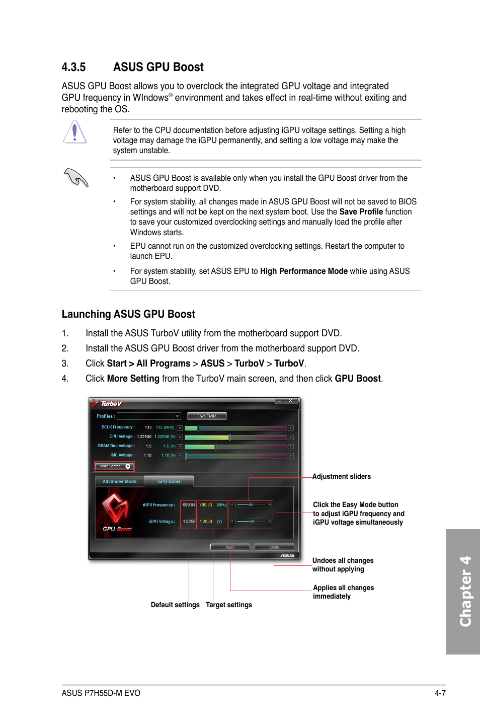 5 asus gpu boost, Asus gpu boost -7, Chapter 4 | Launching asus gpu boost | Asus P7H55D-M EVO User Manual | Page 101 / 106